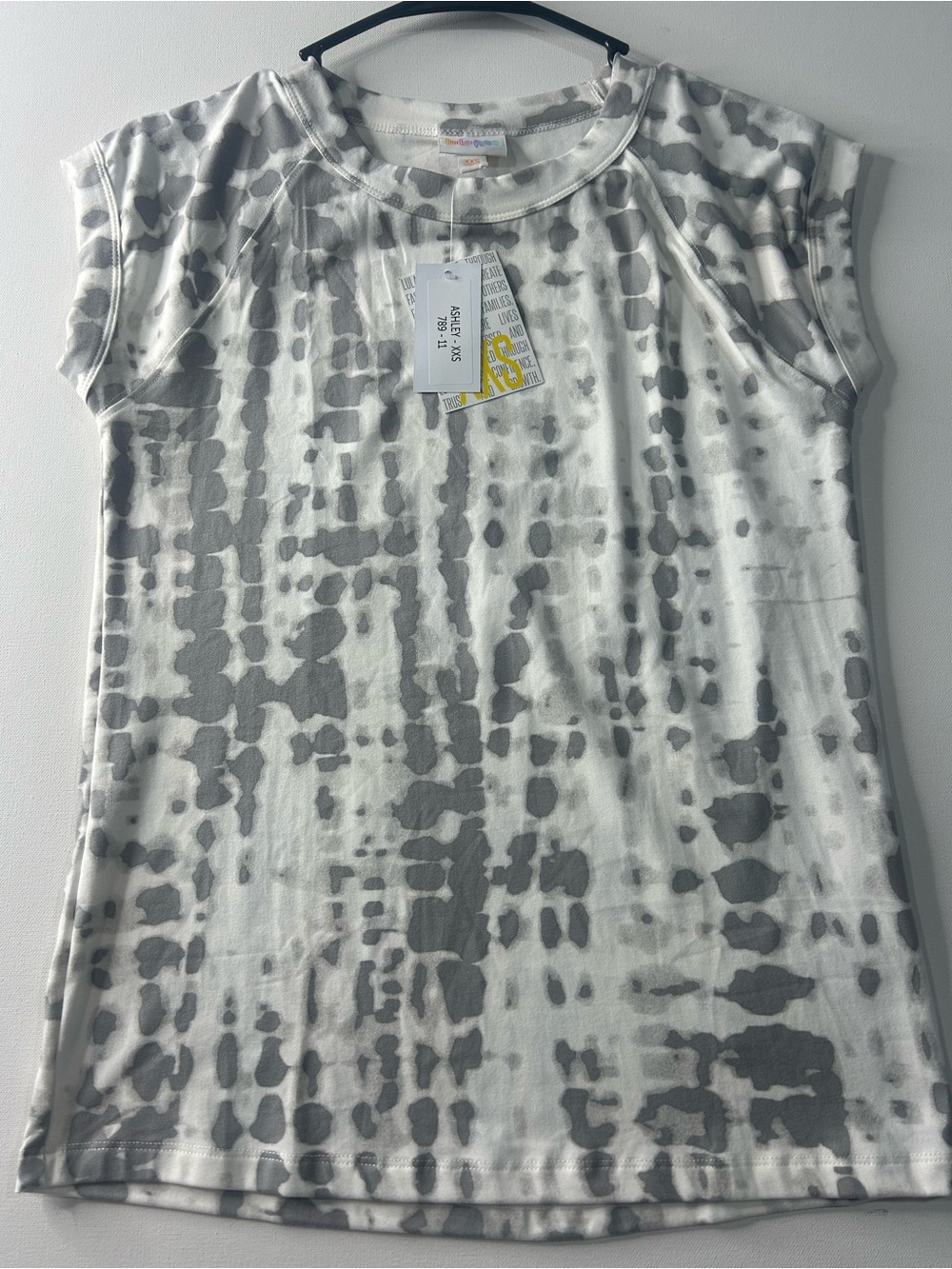 NWT Lularoe XXS Ashley Gray/White Tie-Dye Crew Neck T-Shirt